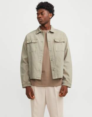 Jack & Jones boxy denim jacket in beige-Neutral