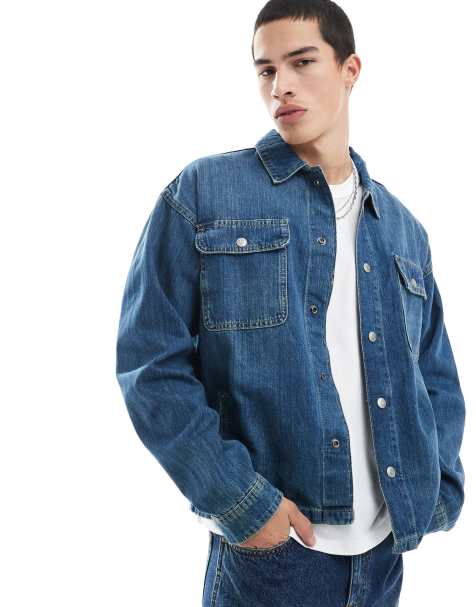 Jack & Jones boxy denim jacket in mid blue - view 1