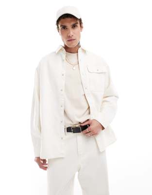 Jack & Jones Boxy Denim Shirt In Ecru - Part Of A Set-white