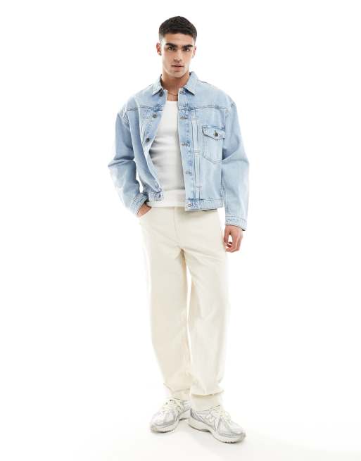 Jack & Jones boxy fit denim jacket with front pocket in light blue wash ...