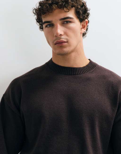 Jack & Jones boxy knit sweater in brown, 3 of 5