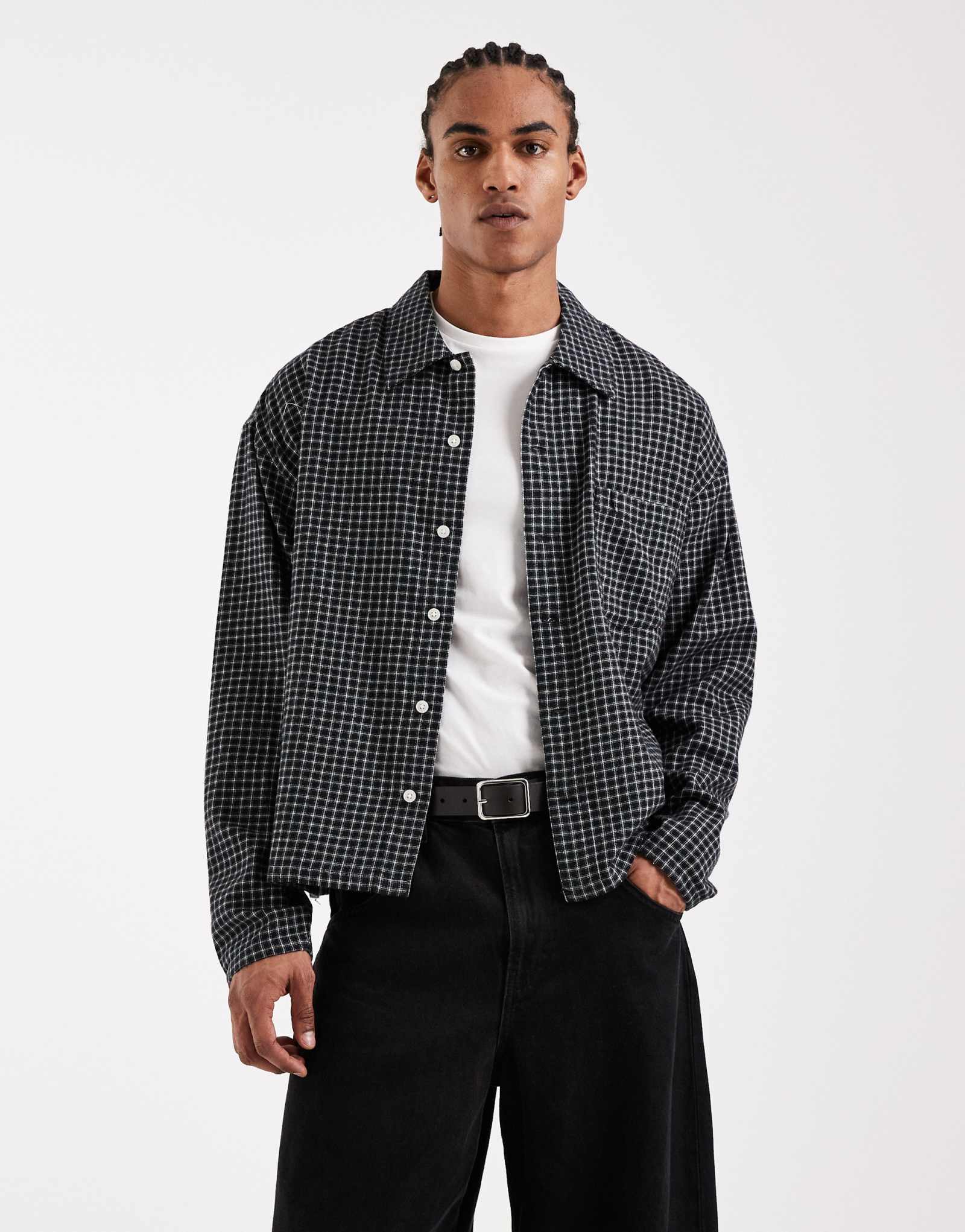 Облегающая рубашка Jack &Jones с длинным рукавом и принтом в виде черной сетки