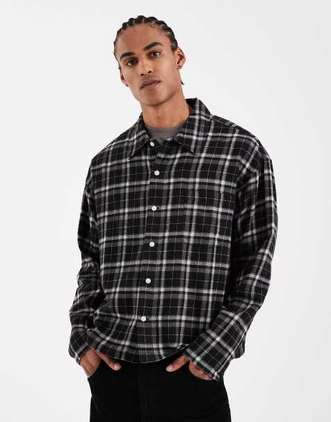 Jack & Jones boxy long sleeve shirt in black plaid - view 1