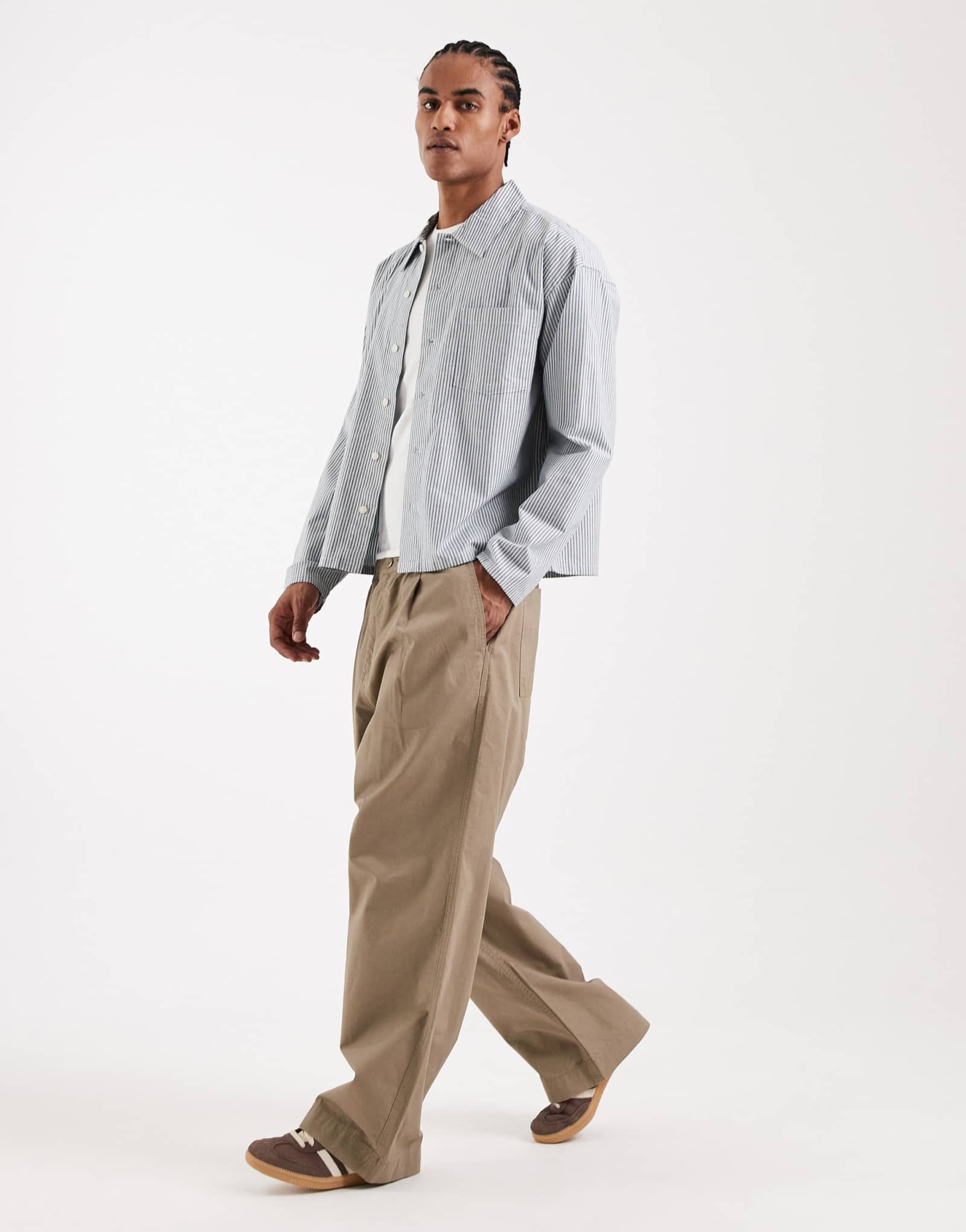 Свободная рубашка с длинным рукавом Jack &Jones в темно-синюю и белую полоску