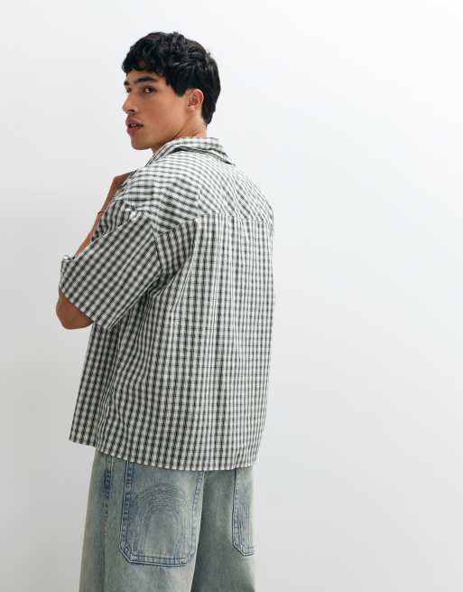Jack & Jones boxy overhemd met korte mouwen in groene microcheck, 5 van 5