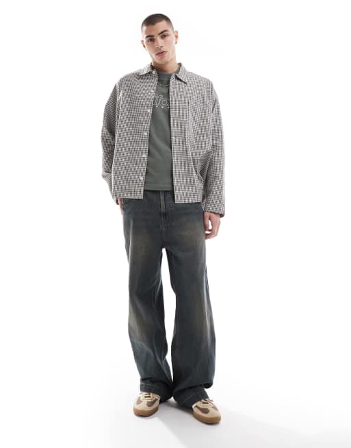Jack & Jones boxy overshirt in gray check | ASOS