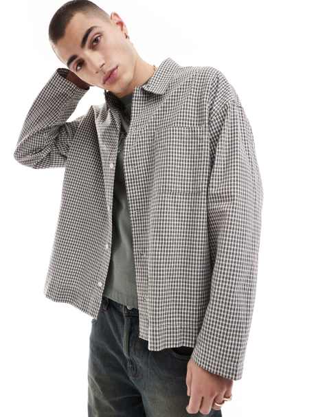 Jack & Jones boxy overshirt in grey check - view 1
