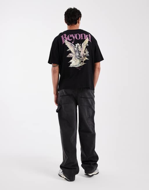 Jack & Jones boxy oversized t-shirt with pegasus back print in black, 2 of 5