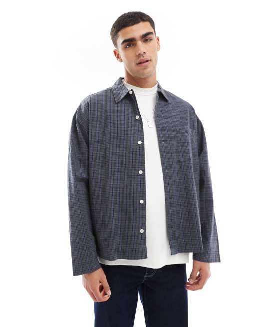 Jack & Jones boxy plaid shirt in navy