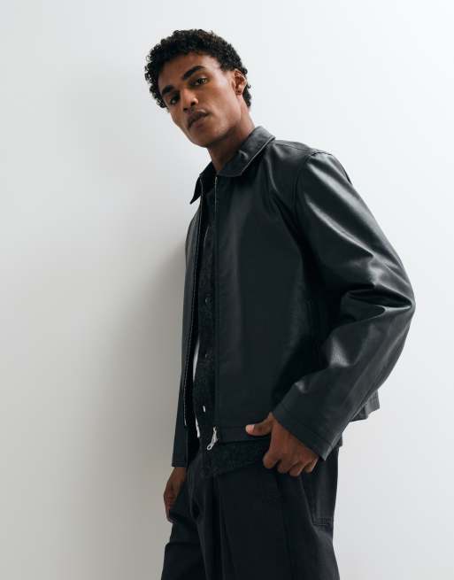 Jack & Jones boxy PU leather jacket in black, 3 of 5