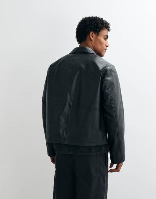 Jack & Jones boxy PU leather jacket in black, 5 of 5