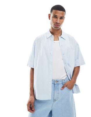 Jack & Jones boxy shirt in blue stripe - view 1