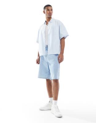 Jack & Jones Oversized Short Sleeved Stripe Shirt In Light Blue In Blue