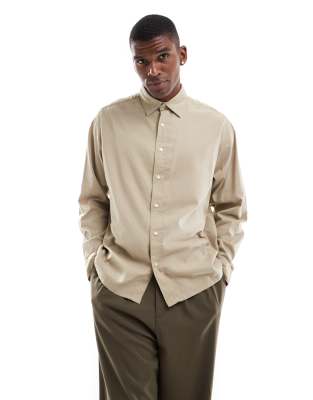 Jack & Jones Jack & Jones boxy straight hem shirt in beige-Neutral