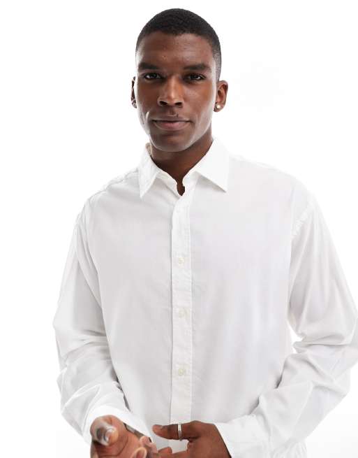 Jack & Jones boxy straight hem shirt in white 