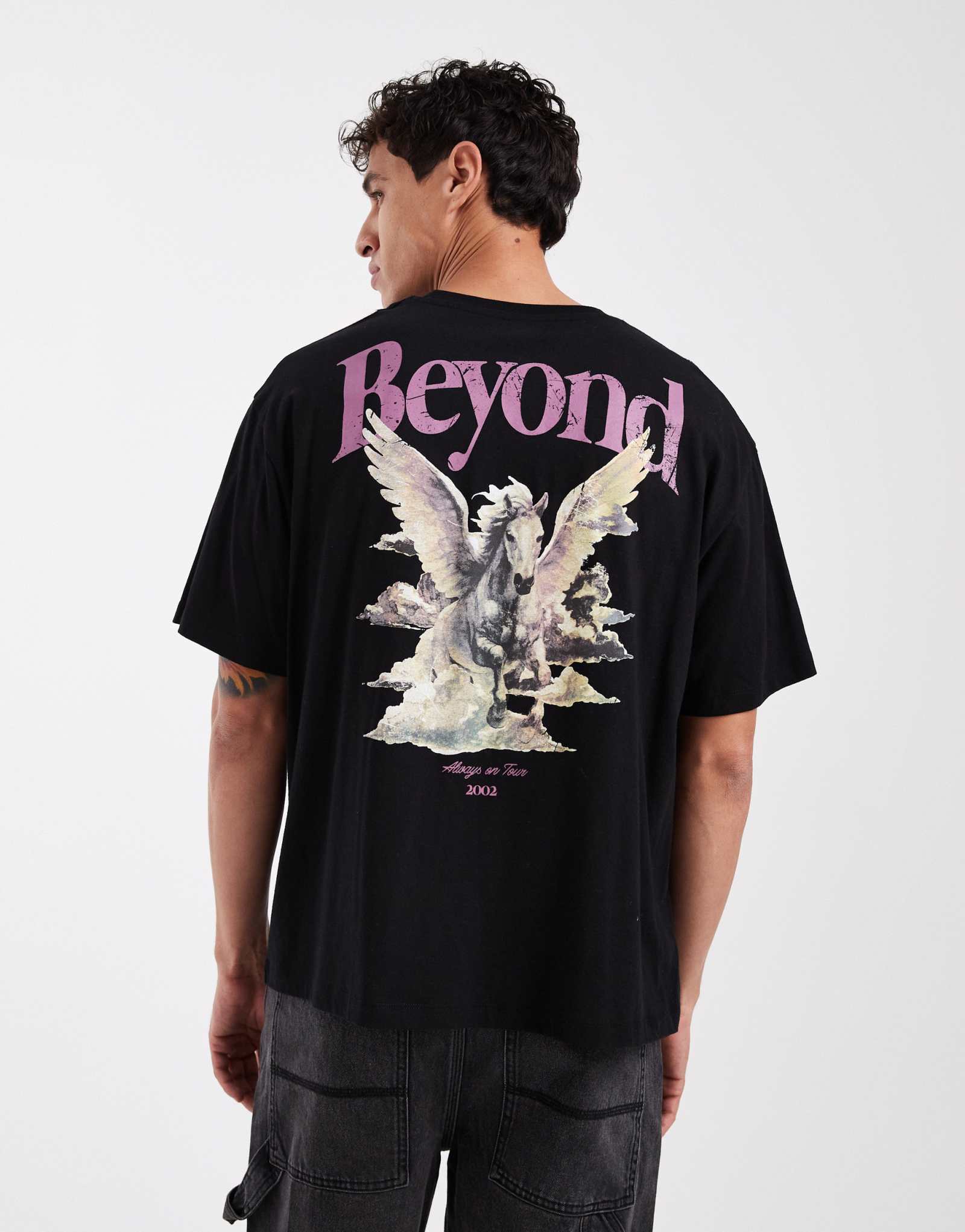 Облегающая футболка Jack &Jones с принтом Пегаса на спине черного цвета