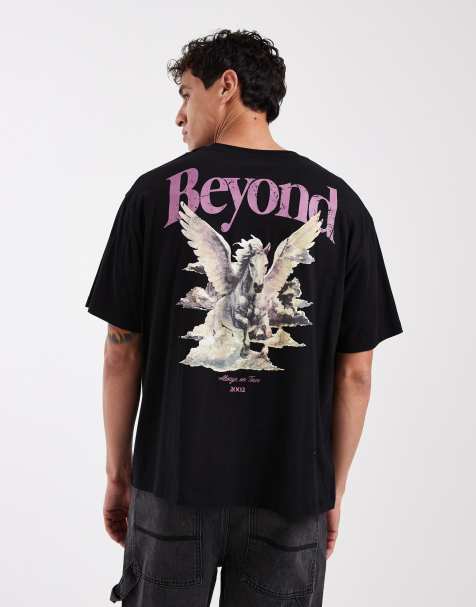 Jack & Jones boxy t-shirt with pegasus back print in black