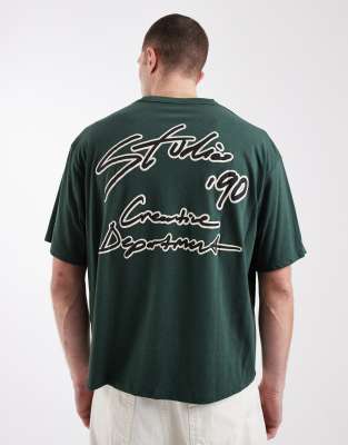Jack & Jones Boxy T-shirt With Studio Back Print In Green