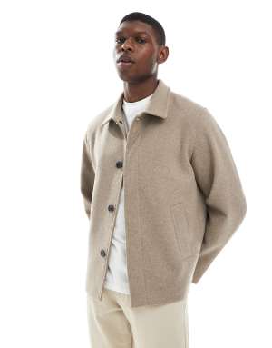 Jack & Jones boxy wool blend jacket in beige