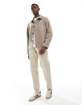 Jack & Jones Boxy Wool Blend Jacket In Brown