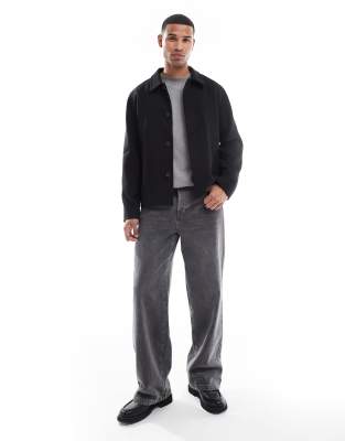Jack & Jones Boxy Wool Blend Jacket In Black
