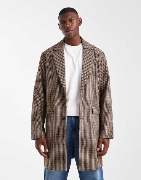Jack & Jones – Braun karierter Mantel in Wolloptik - view 1