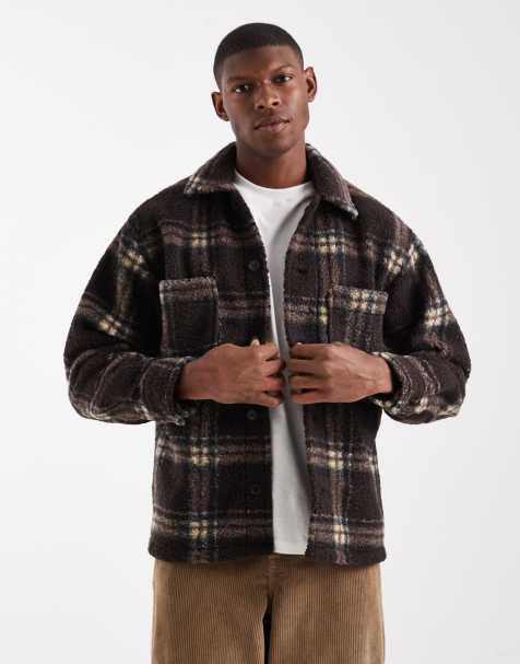 Jack & Jones borg shacket in brown check