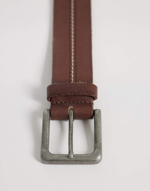 Jack & Jones – Brązowy, skórzany pasek z ozdobnym szwem, 3 z 3