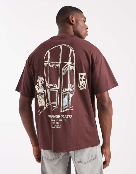 Jack & Jones – Brązowy T-shirt oversize z rysunkowym nadrukiem - view 1