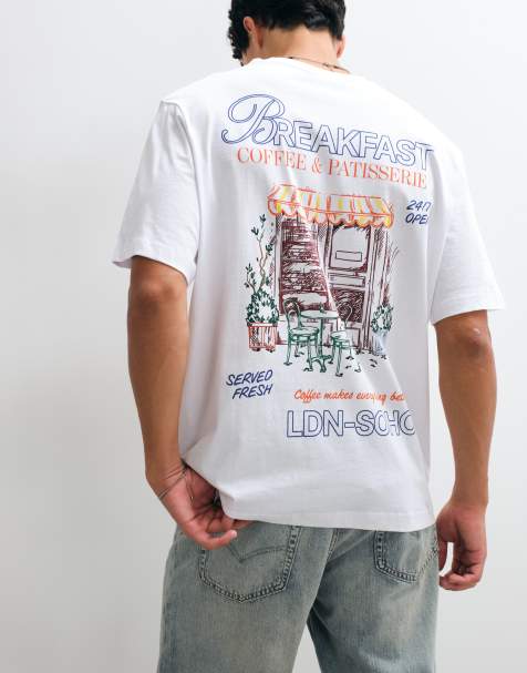 Jack & Jones breakfast sketch backprint t-shirt in white - view 1