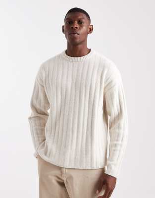 Breit gerippter Pullover in Beige mit Oversize-Schnitt-Neutral Neutral S