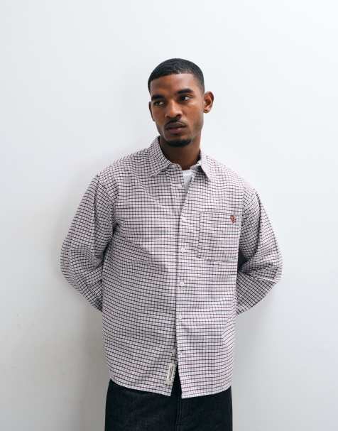 Jack & Jones broderet langærmet skjorte i bordeaux tern - view 1