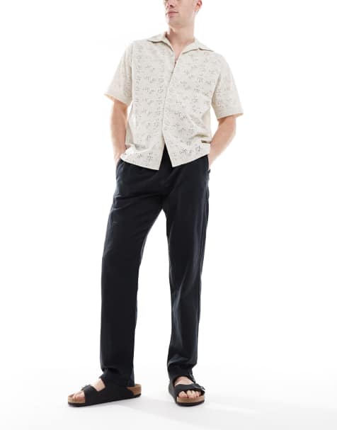 Jack & Jones - Broek met trekkoord van linnenmix in zwart - view 1