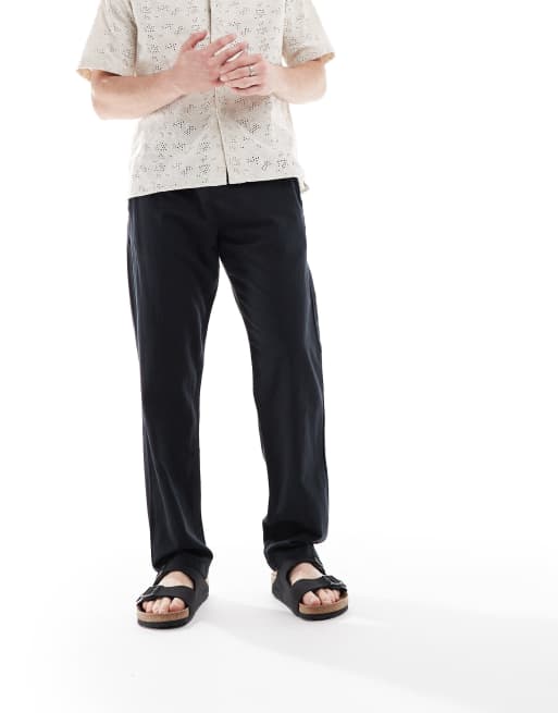 Jack & Jones - Broek met trekkoord van linnenmix in zwart, 2 van 5