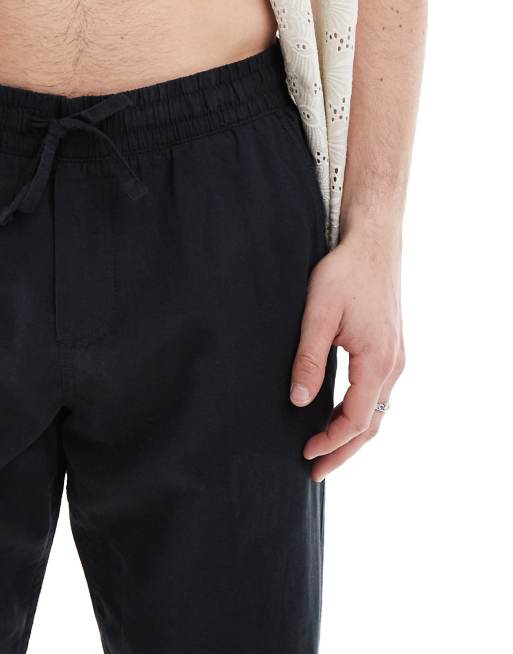 Jack & Jones - Broek met trekkoord van linnenmix in zwart, 5 van 5