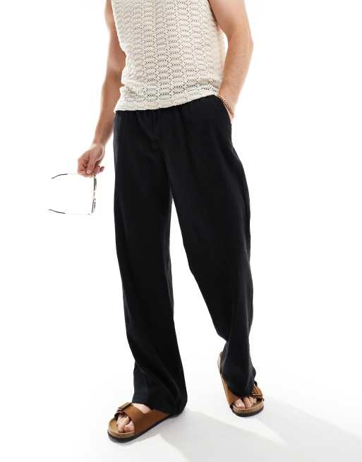 Jack & Jones - Broek met wijde pijpen van kreukelstof in zwart