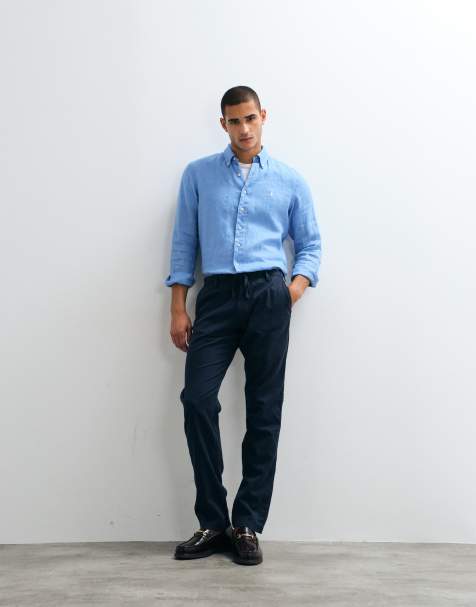 Jack & Jones - Broek van linnenmix in marineblauw - view 1