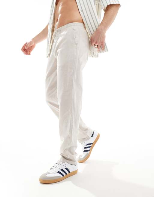 Jack & Jones - Broek van linnenmix met trekkoord in beige, 4 van 5