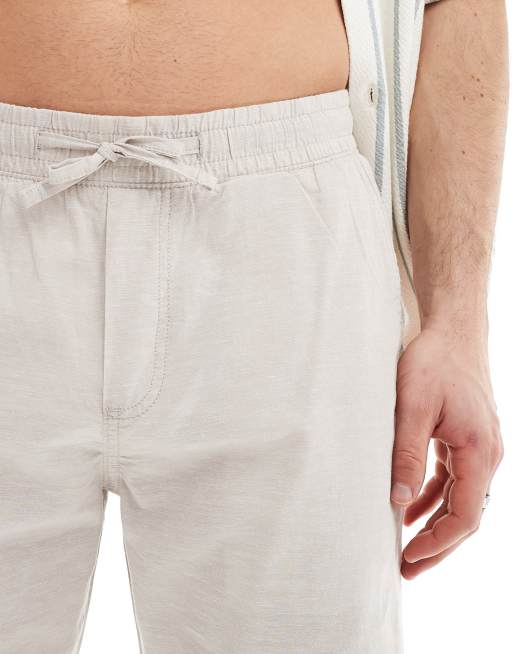 Jack & Jones - Broek van linnenmix met trekkoord in beige, 5 van 5