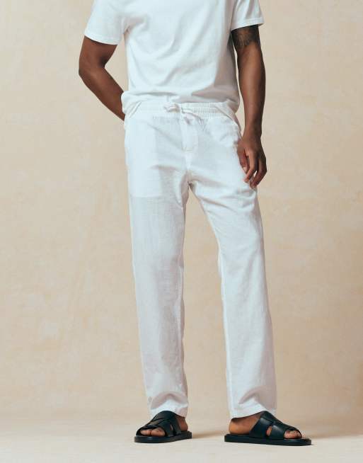 Jack & Jones - Broek van linnenmix met trekkoord in wit, 2 van 5