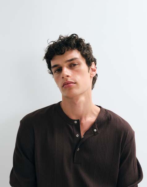 Jack & Jones - Brun langærmet henley-overdel - view 1