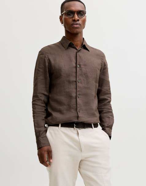 Jack & Jones – Brun linneskjorta med långa ärmar - view 1
