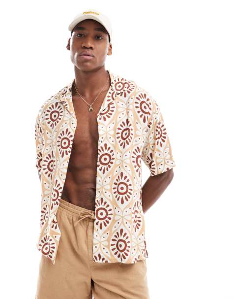 Jack & Jones – Brun, mönstrad skjorta i oversize med platt krage - view 1