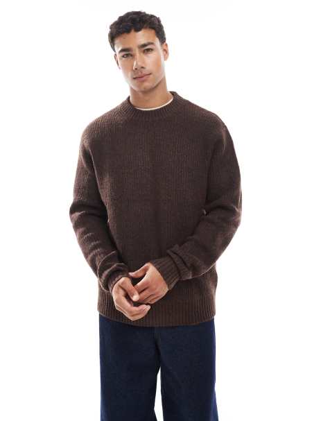 Jack & Jones - Brun oversized striktrøje i tykt ribstrik - view 1