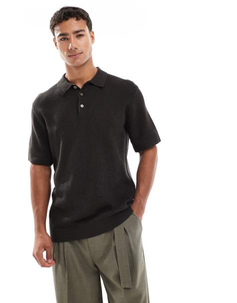 Jack & Jones - Brun strikket poloskjorte med korte ærmer - view 1