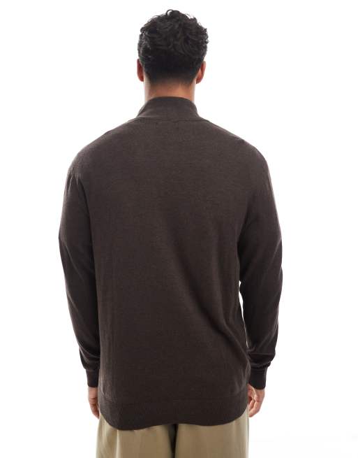 Jack & Jones - Brun striktrøje med lynlås i halsen, 4 af 5