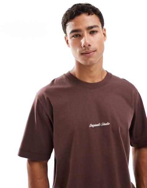 Jack & Jones – Brun t-shirt i oversize med Originals-broderi - view 1