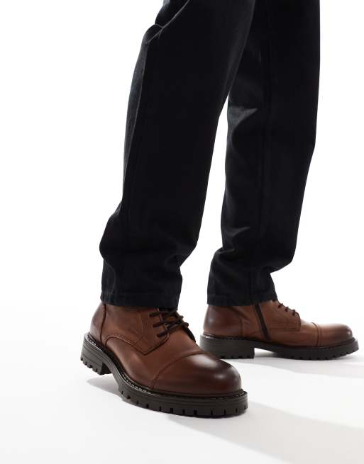 Jack & Jones – Bruna, grova läderboots med snörning, 2 av 4