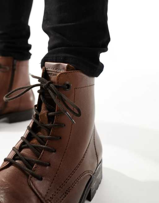 Jack & Jones – Bruna läderboots med snörning, 2 av 4