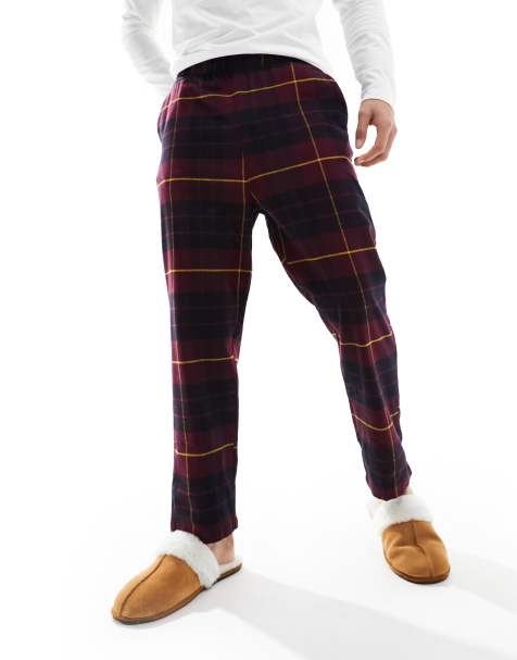 Jack & Jones brushed check bottoms in burgundy - view 1